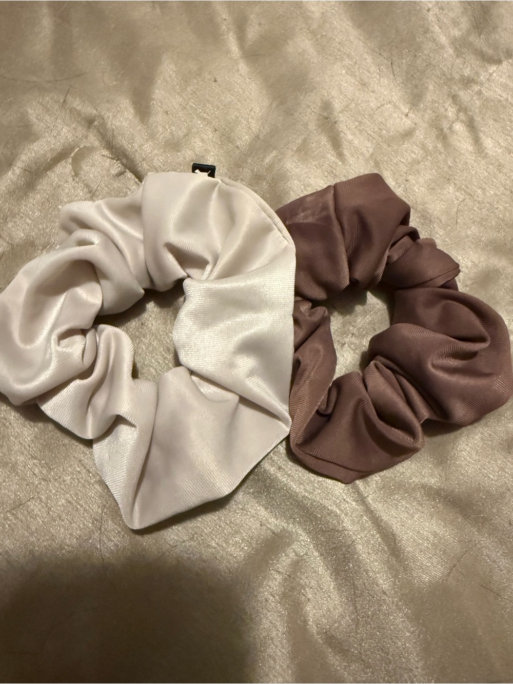PINK Victoria's Secret Satin Scrunchie Set in Cream and Brown
